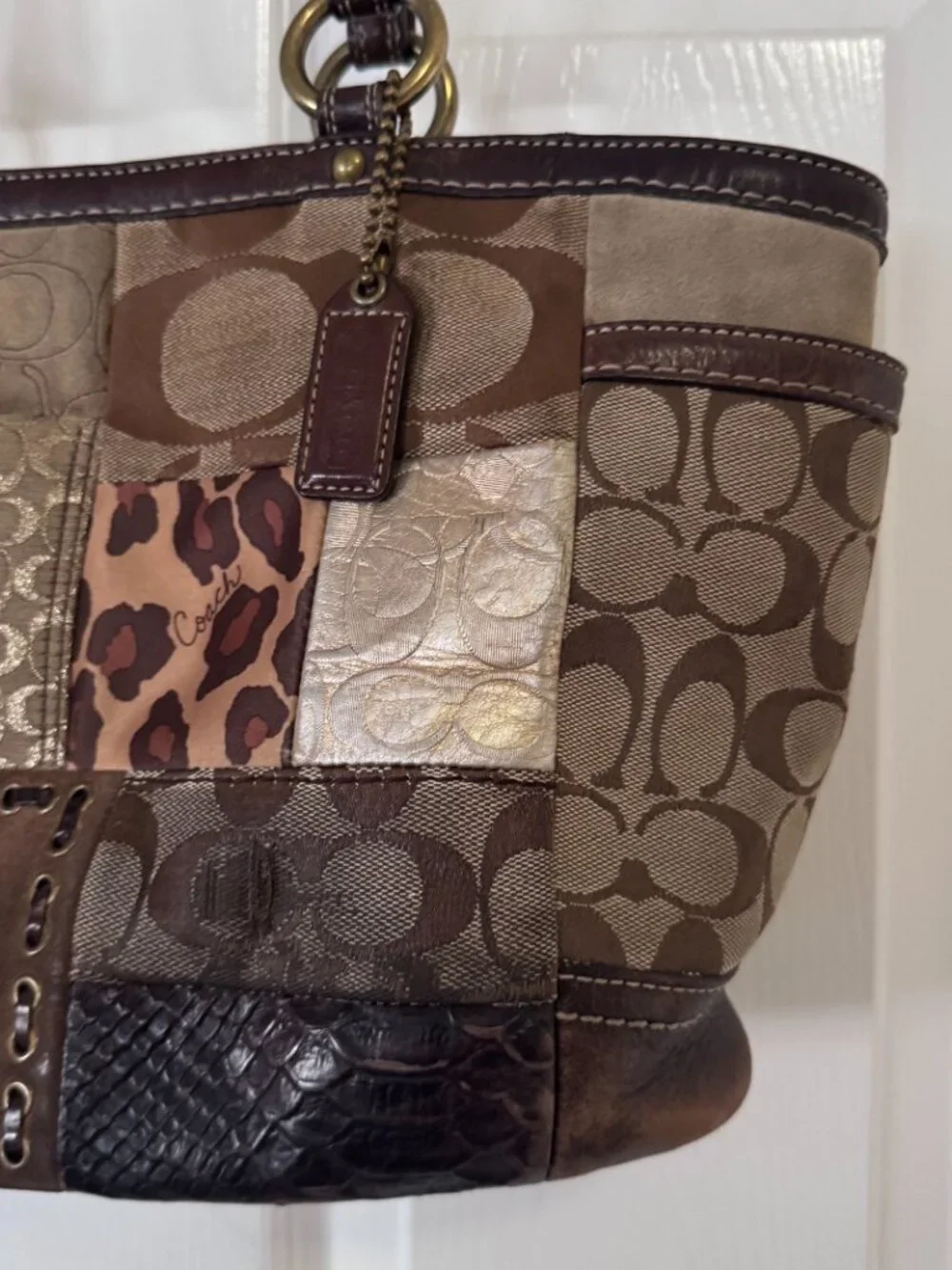 Coach Rare Vintage Y2K Signature Patchwork Tote Handbag Canvas Leather Suede GUC - Picture 5 of 13